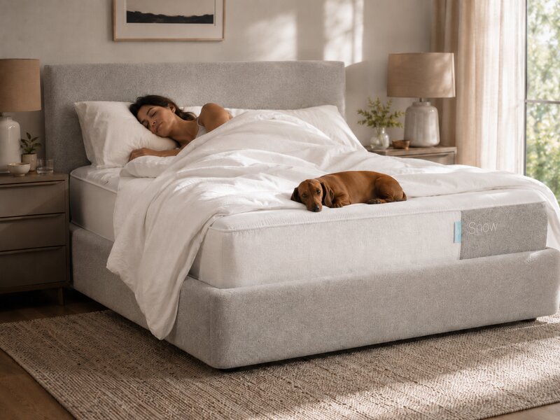 Casper Snow cooling hybrid mattress with phase-change cover in a bright bedroom